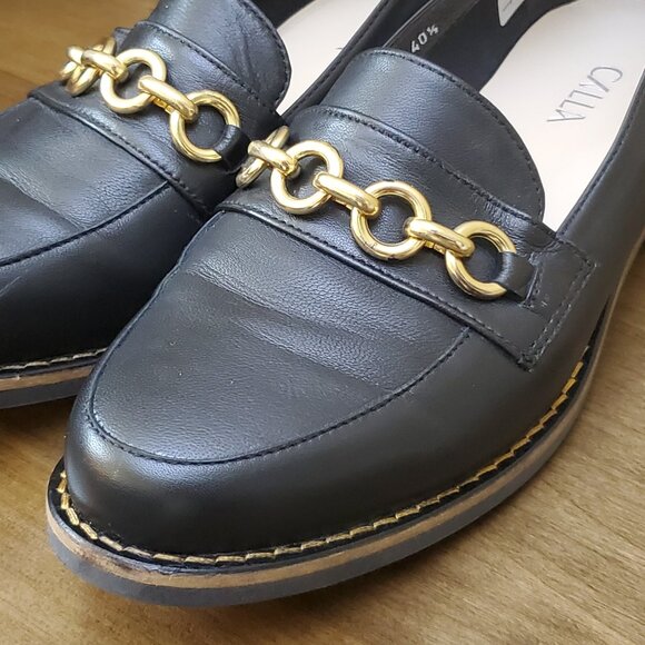 Black Loafers with Gold Chain Detail and Low Heel - Picture 7 of 8